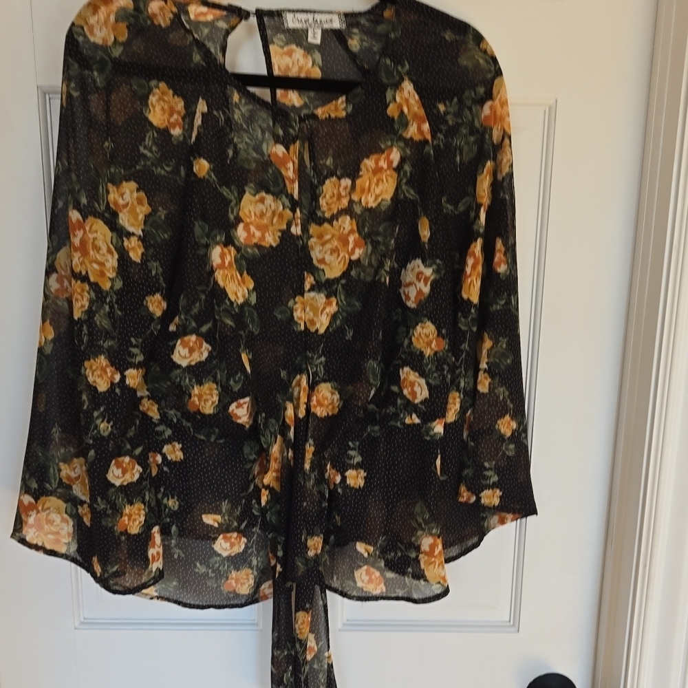 Crave Fame Black and Orange Floral Blouse